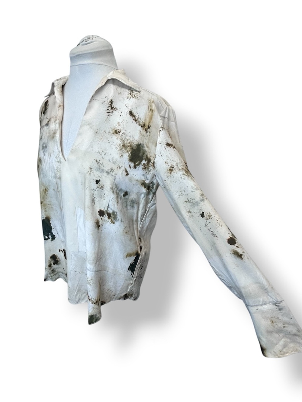 Zara Women’s Long Sleeve Plunge-Neck Pullover Blouse Artsy Cream/Olive/Brown M - Picture 4 of 12